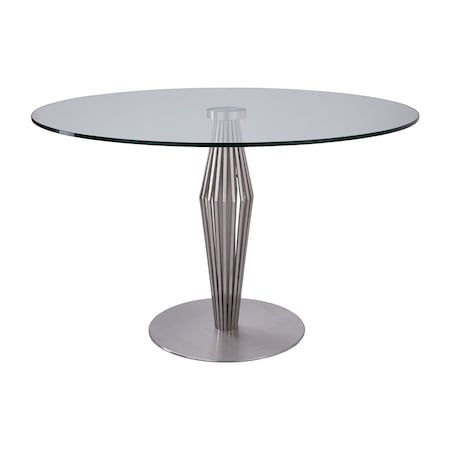 Armen Living Lindsey Contemporary Dining Table in Brushed Stainless Steel Finish and Clear Glass top LCLNDIBS